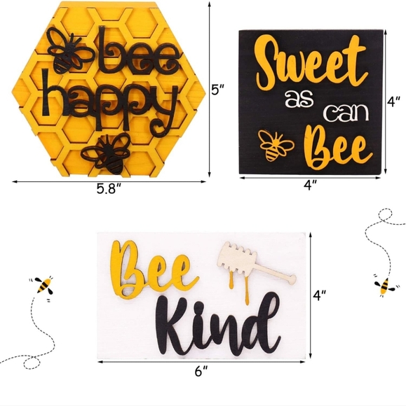 Set of 3 small Bee Wooden Signs - Picture 2 of 11